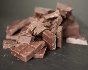 Chocolate pieces close up