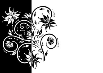 Abstract floral ornament in black and white colors