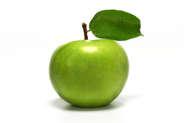 Green apple on white