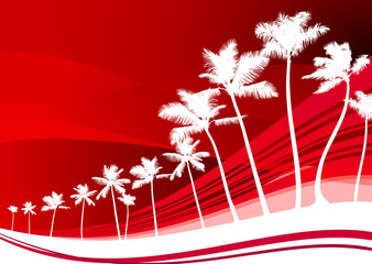 palm trees on abstract red background