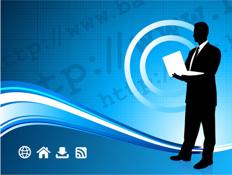 Wireless internet background with modern businessman