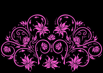 Illustration of abstract floral ornament in pink color