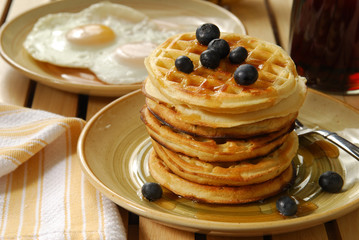 Blueberry waffles and eggs