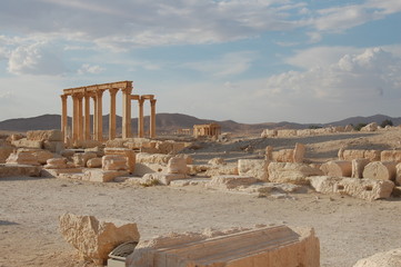 Desert roman Temple with columns with nobody