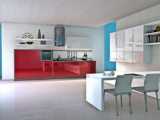 Modern kitchen interior. Made in 3d.