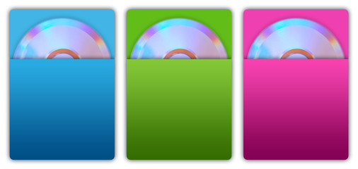 Cd and paper cd case in vibrant colors.