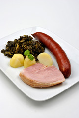 smoked sausage with potato and curley kale