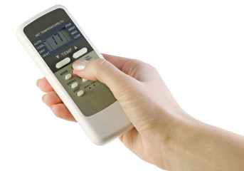 conditioner remote control in hand