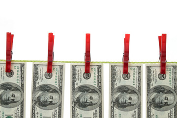 Geldwäsche mit Dollar auf Wäscheleine