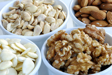 Different kinds of nuts like almonds, peanuts, etc.