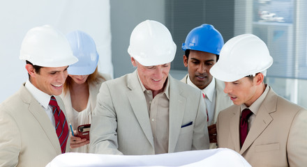 A group of architect discussing a construction plan