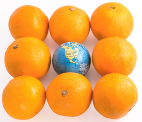Oranges  with a toy globe