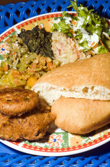 typical tinidad food platter bread saltfish vegetables