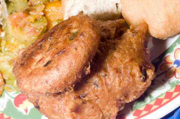 trinidad saltfish fritters bread vegetables