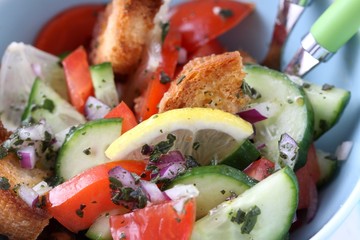 fresh tomato salad with cucumber and rusk