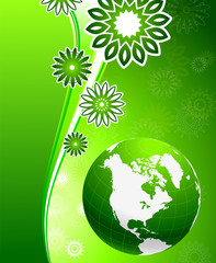 Green floral wave background with Globe