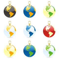 fully editable colored christmas bulbs with world globe layout