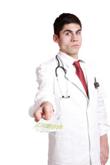 Doctor with 100 dollars bills