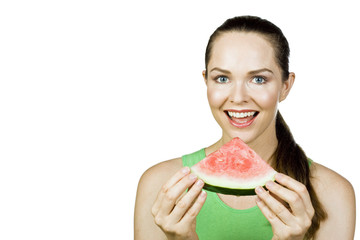 Beautiful woman eating water melon