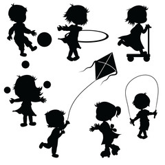 silhouettes children playing