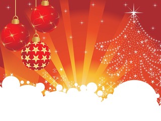 abstract rays, wave background with hanging xmas ball, tree