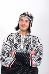 Young healthy winter man in knit clothes