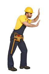 handyman in push position suitable for composition