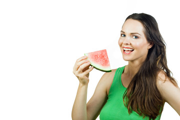 Attractive girl holding watermelon and smiling