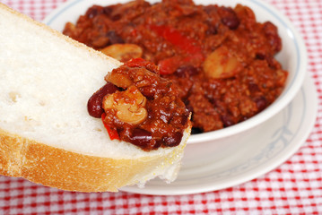 Chili On A Slice Of Fresh Bread