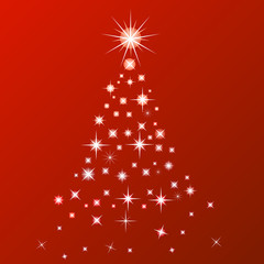 christmas tree made with stars greeting card