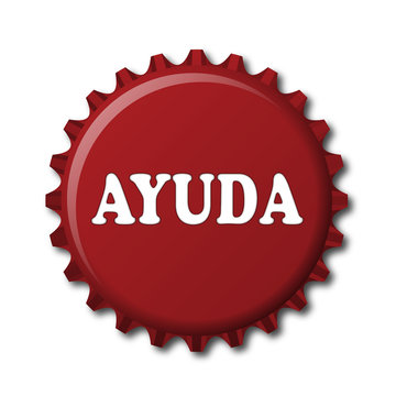 Chapa de botella con texto "AYUDA"