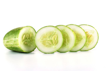 Cucumber slices on white