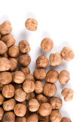 Hazelnuts on white background