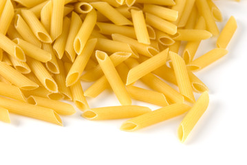 Yellow macaroni isolated on white background