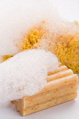 soap and natural sponge