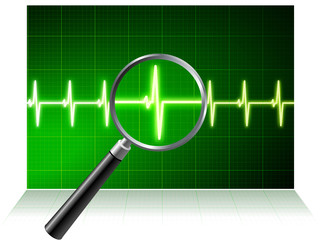 Simple cardiogram under magnifying glass