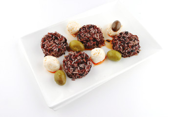 mozarella cheese and dark rice