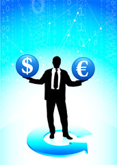 Young business man with currency symbols