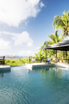 caribbean island villa pool with lovely view of grenadine island