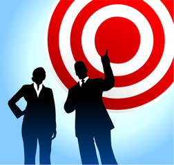 Bull's eye target background with business executives