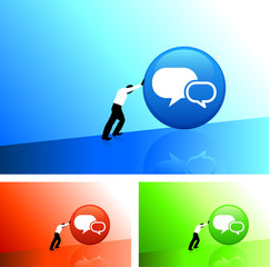 businessman pushing icon uphill