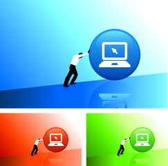 businessman pushing icon uphill