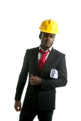 African american architect engineer yellow hardhat