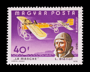 mail stamp featuring louis bleriot's historic flight in 1909