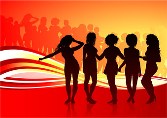 Sexy young women dancing on summer party background