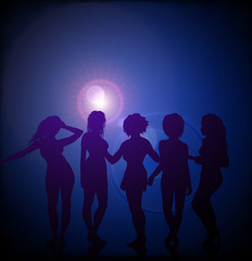 Obraz na płótnie Canvas Sexy young women dancing on vector lens flare