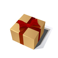 golden gift box with red ribbon isolated on white