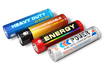 Set of four different AA batteries