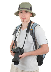Fototapeta na wymiar young tourist with camera