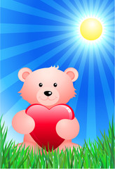 Obraz na płótnie Canvas Teddy bear on sunny Summer background